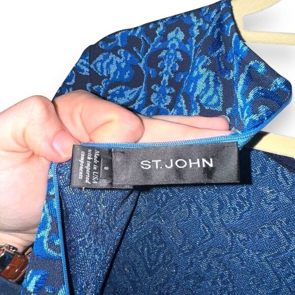 St. John Navy & Royal Blue Knit Made in USA Formal Dress Sz 8 - Picture 2 of 6